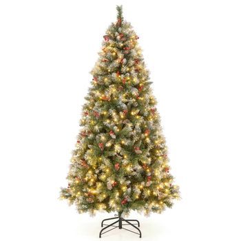 Árbol De Navidad Artificial De Con Luces, Nieve, Piñas Y Frutos Blanco 195 Cm