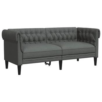 Sofá Chesterfield De 2 Plazas | Sofá De Descanso Tela Gris Oscuro