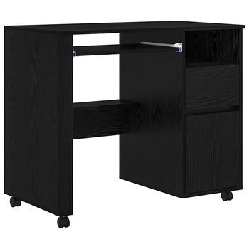 Escritorio | Mesa De Trabajo Con Ruedas Con Cajón Roble Negro 91 X 50 X 77 Cm