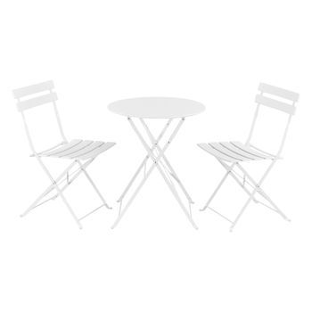 Set Bistro - 71 X 60 Cm - Set De Muebles De Jardín - 3-piezas - Conjunto De Muebles De Exterior - Mesa Redonda Con 2 Sillas Plegables - Mesa De Centro - Acero - Blanco [en.casa]®