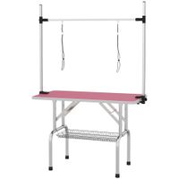 pawhut mesa de peluqueria canina plegable con cesta metalica barra de acero inoxidable ajustable 107x60x164 cm rosa