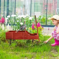 carrito de madera maceta decorativa con ruedas y 2 secciones para plantas jardin patio rojo
