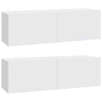 Muebles Tv De Pared 2 Uds Madera Ingeniería Blanco 100x30x30 Cm Vidaxl