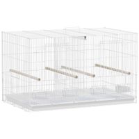 pawhut jaula para pajaros con divisor 4 comederos 4 perchas bandeja extraible para loros canarios periquitos 76x46x46 cm blanco