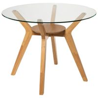 mesa comedor redonda en roble y tapa de cristal 120 cm