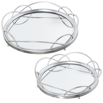 Set 2 Bandejas Metal Plateado, Espejo