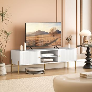 Mueble De Tv Moderno De Melamina Mdf Homcom 140x38x45,9 Cm Blanco