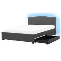 cama tapizada en poliester gris 160 x 200 cm diseno tradicional con cabecero glamour con almacenaje y led multicolor montpellier