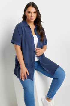 Yours Camisa Algodón De Cambray Añil, Mujer Curvy Y Tallas Grandes, Yours
