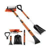 costway pala de nieve extensible 4 en 1 rascador de hielo de 107 cm para parabrisas cabezal de cepillo giratorio de 180 mango de eva naranja