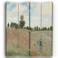 legendarte - biombo amapolas en argenteuil - claude monet - separador de ambientes para interiores cm 145x170 4 paneles