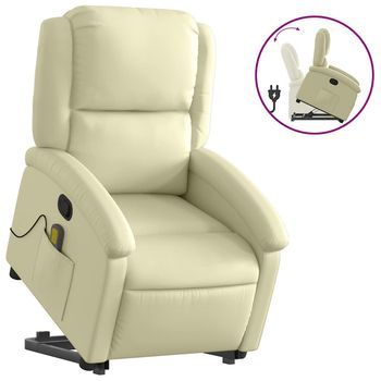 Sillón Reclinable Elevable Cuero Auténtico Color Crema