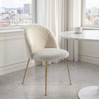 Silla de borreguito blanco y acero dorado 59 cm