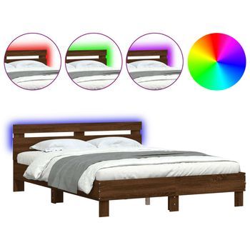 Estructura De Cama Cabecero Y Luces Led Marrón Roble 150x200 Cm Vidaxl