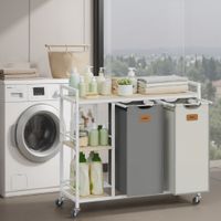 cesto para ropa sucia de 200 l con 2 compartimentos y estantes