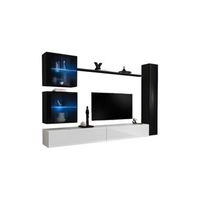conjunto de muebles de salon mural switch xviii diseno color blanco y negro brillante