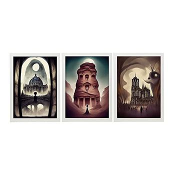 Burton Style Illustrations Of Monuments And Cities Inspired By Burtons Dark And Goth Art Interior Design And Decoration Set Collection 10 Nacnic