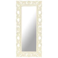 vidaxl espejo tallado a mano madera maciza de mango blanco 110x50 cm