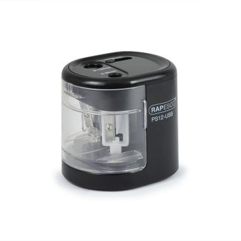 Sacapuntas eléctrico Rapesco PS12-USB Negro/Transparente Batería/USB