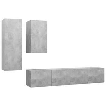 Set 4 Uds Muebles Tv | Mueble De Salón | Armario Tv Madera Ingeniería Gris Hormigón