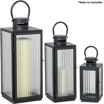 Set 3 Faroles Portavelas Metal Negro