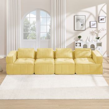Sofá Modular Amarillo Para Salón De 4 Plazas, Espuma 32d, Sin Estructura, 344x93x67 Cm