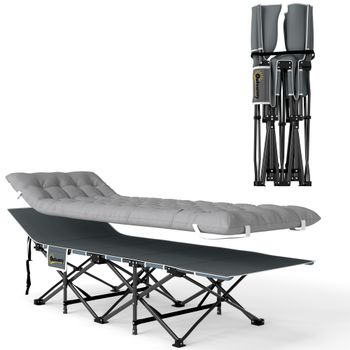 Outsunny Cama de camping plegable con colchón, cama de campaña plegable, bolsillo lateral y bolsa integrada, 185 x 68 x 37 cm, gris claro   Aosom España