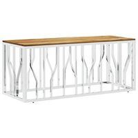 mesa de cafe - mesa de centro acero inoxidable y madera maciza acacia plateada