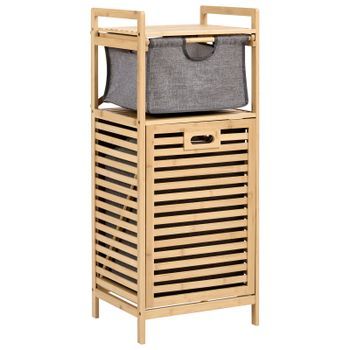 Armario De Baño De Bambú Puerta Abatible Con Cesta Estante Marrón Claro 95 Cm Cutervo