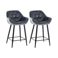 set de 2 taburetes de bar con reposapies en terciopelo gris oscuro