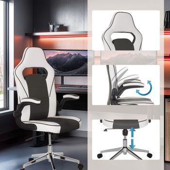 Silla gaming piel sintética blanco/gris oscuro