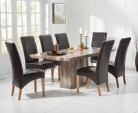 carvelle 200cm brown pedestal marble dining table with cannes chairs