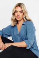 yours bluson negro de chambray con escote de pico mujer curvy y tallas grandes yours