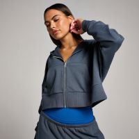 sudadera corta con capucha y cremallera integral tempo para mujer de mp - medianoche - l