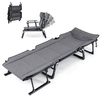 Costway Cama Plegable 3 en 1 de Una Pieza con Tubo Cuadrado y Respaldo Ajustable en 6 Posiciones para Camping Interior y Exterior Gris