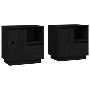 Mesitas De Noche 2 Uds Madera Maciza De Pino Negro 50x34x50 Cm Vidaxl