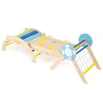 Costway Set de Escalada Triangular Gimnasio Plegable con Arco Rampa y Escalera de Cuerda Juguete Montessori para Niños Pequeños Multicolor