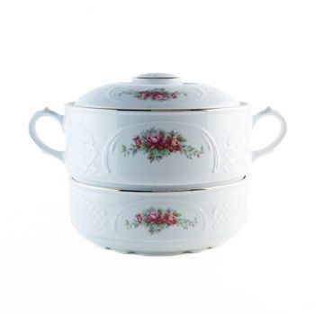 Juego De Porcelana (2 Piezas) Bidasoa Irina, Sopera Con Tapa Y Ensaladera, Diseño Floral Con Filo Dorado, Vajilla Clásica Y Elegante Para Mesa, Celebraciones Y Regalo Especial