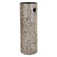 paraguero redondo de madera acabado en capiz gris 20x20x56