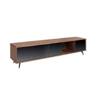 mueble tv cristal negro efecto espejo nogal y acero negro angel cerda 3048 240x45x50
