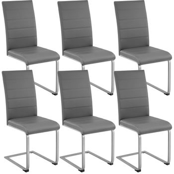 6 sillas de comedor ergonómicas y altas, forma de c, símil cuero gris