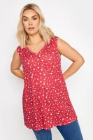 yours top sin mangas con vuelo rojo de flores con calados mujer curvy y tallas grandes yours