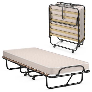 Costway Cama Plegable con Colchón Cama para Huéspedes Portátil con Ruedas en Espuma de Memoria Estructura en Acero 190 x 80 x 38 cm