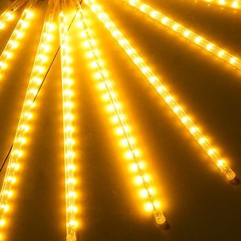 Efecto Led Rosa Claro Lluvia De Meteoritos Carámbanos De Diamantes Interior Exterior Navidad 30 Cm [juego De 8] Control Remoto Solar Luz Blanca Cálida