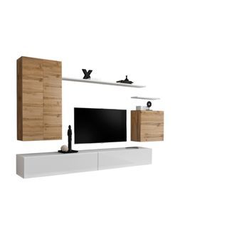 Conjunto De Muebles Para Sala Switch Ii Diseño, Color Roble Wotan Y Blanco Brillante.