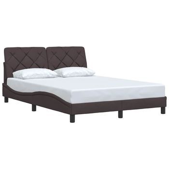 Estructura De Cama Sin Colchón Tela Marrón Oscuro 140x190 Cm Vidaxl