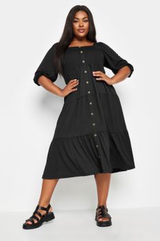 Yours Vestido Negro Con Botones De Adorno, Mujer Curvy Y Tallas Grandes, Yours