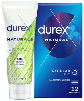 Durex Natural Regular Fit Preservativos 12 uds + Naturals Lubricante 100 ml