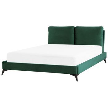 Cama Con Somier De Terciopelo Verde Esmeralda Negro 160 X 200 Cm Listones Melle