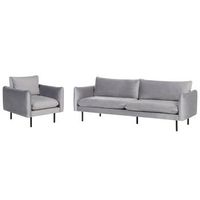 conjunto de sala de estar 3 plazas estilo retro moderno sofa y sillon de terciopelo gris patas negras vinterbro